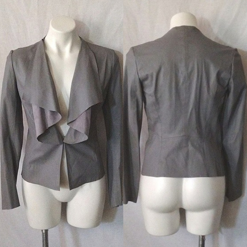 Zara Faux Leather Drape Jacket Gray Open Front Edgy Chic Night Out XS - Picture 7 of 15